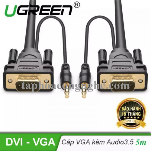 Ugreen 11628 5M màu Đen Cáp tín hiệu VGA hỗ trợ Audio 3.5mm VG102 30011628